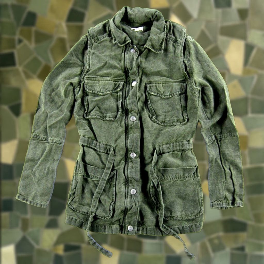 Vintage VINTAGE Adriano Goldschmied Linen Army Green Pocket Utility Military Field Jacket XS Size XS / US 0-2 / IT 36-38 - 1 Thumbnail