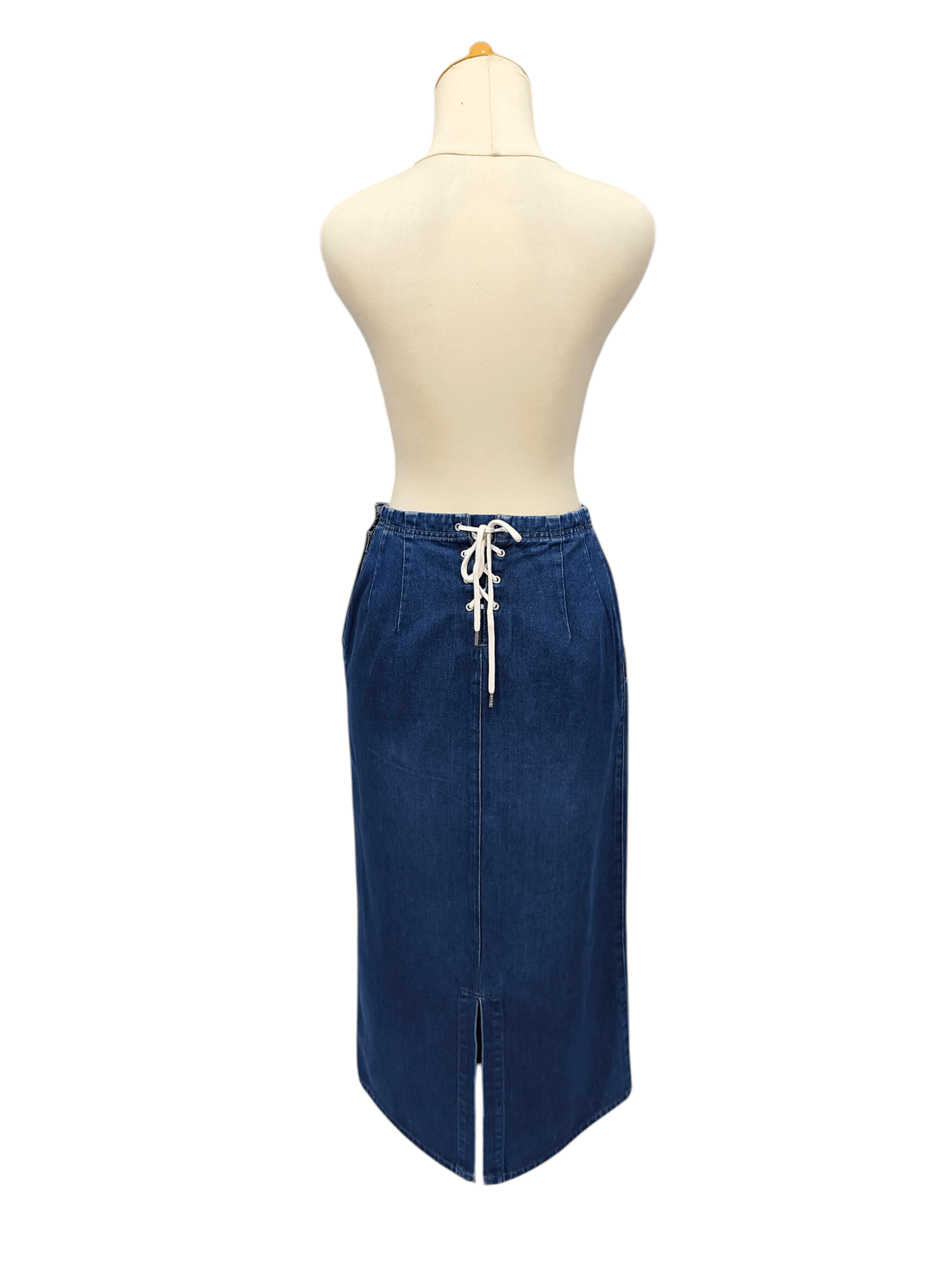 Issey Miyake 80s Issey Miyake🇯🇵 Y2K Lace Up Back Straight Denim Skirt Size 30" / US 8 / IT 44 - 7 Thumbnail