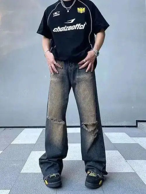 VIBE Distressed Baggy Flared Denim Jeans Size US 33 - 3 Thumbnail