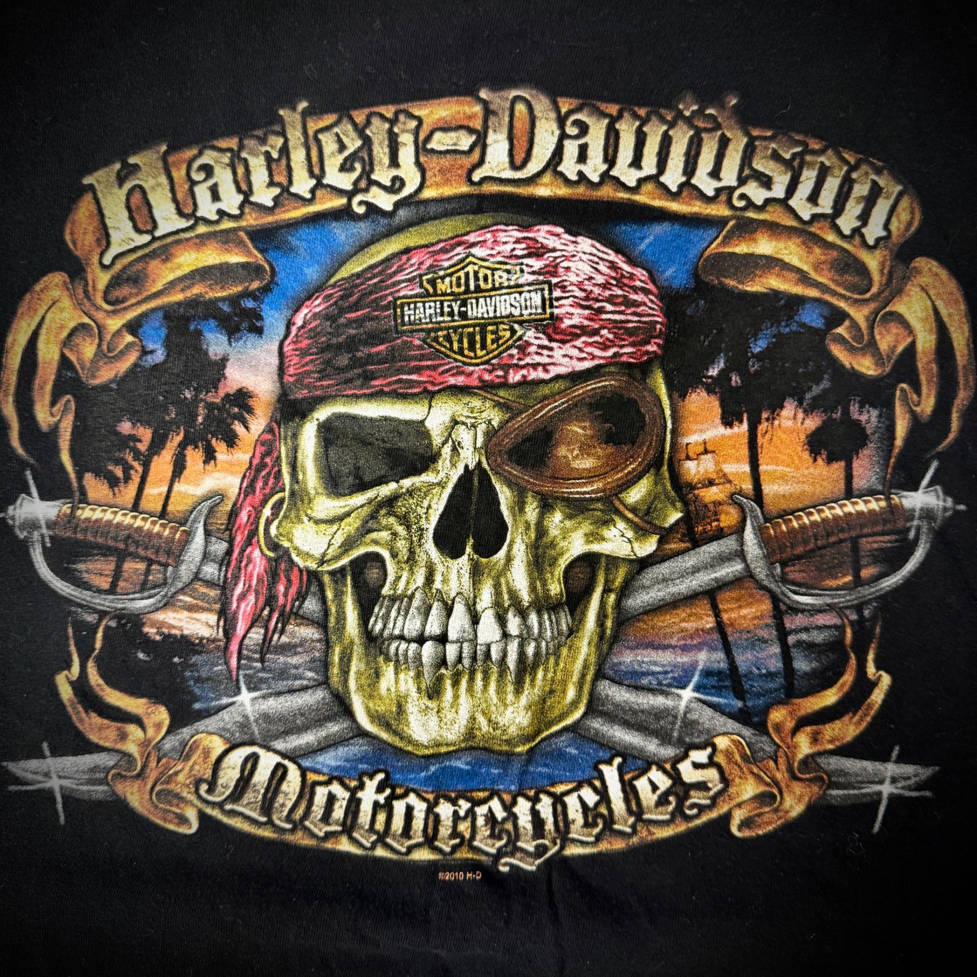 Harley Davidson Motorcycle ORLANDO Florida PIRATE Skull & Swords Biker Shirt Size US XL / EU 56 / 4 - 4 Thumbnail