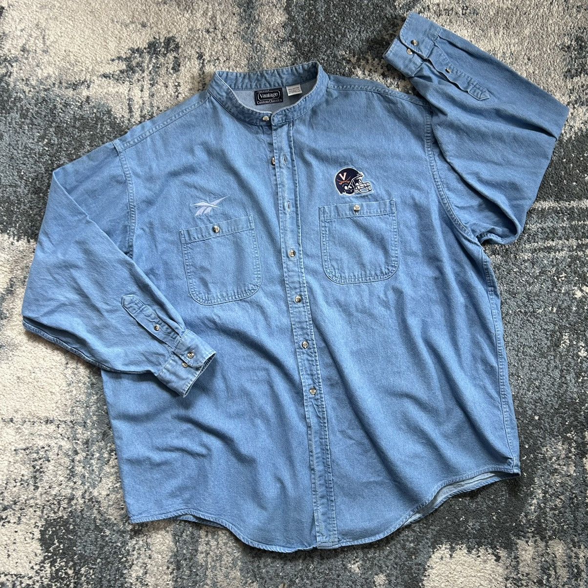 Reebok 90s UNiVERSiTY of ViRGiNiA CAVALiERS FOOTBALL DENiM MANDARiN Size US XXL / EU 58 / 5 - 8 Thumbnail