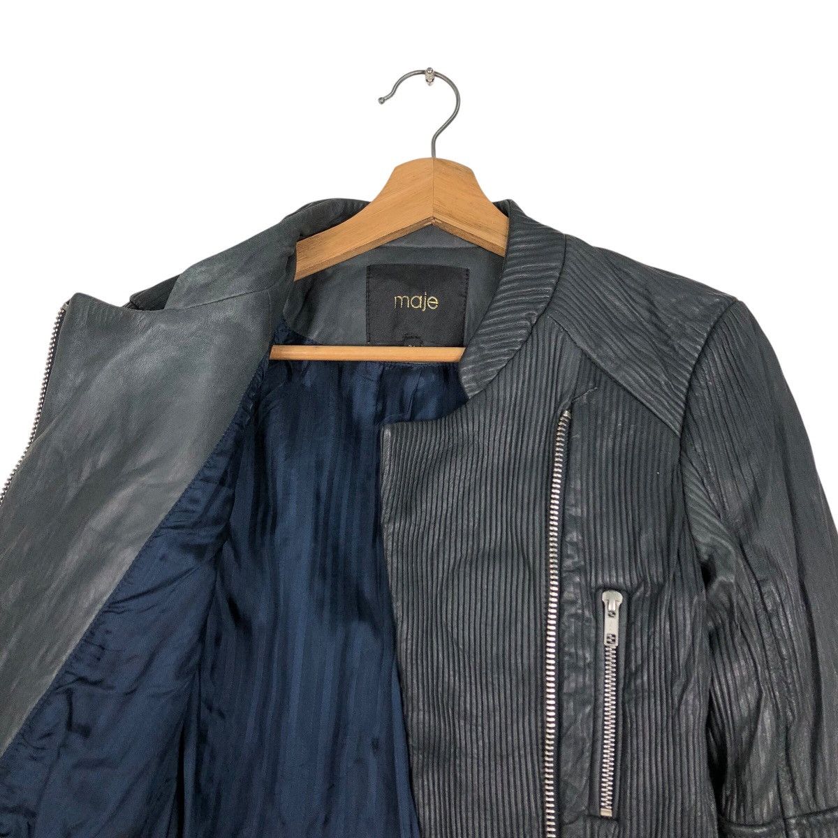 Japanese Brand 📌Cropped Biker Leather Jacket Pleated Maje Bondage Design Size XS / US 0-2 / IT 36-38 - 13 Thumbnail