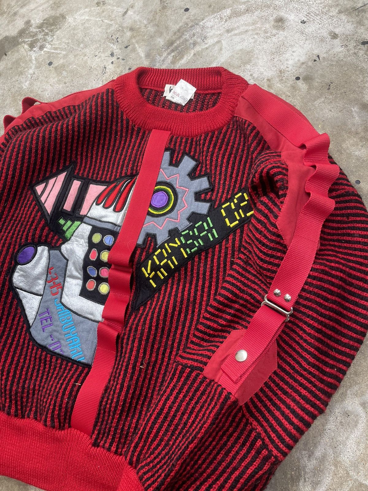 image of 80’S Kansai Yamamoto Bondage Style Knit Sweater in Red, Men's (Size Small)