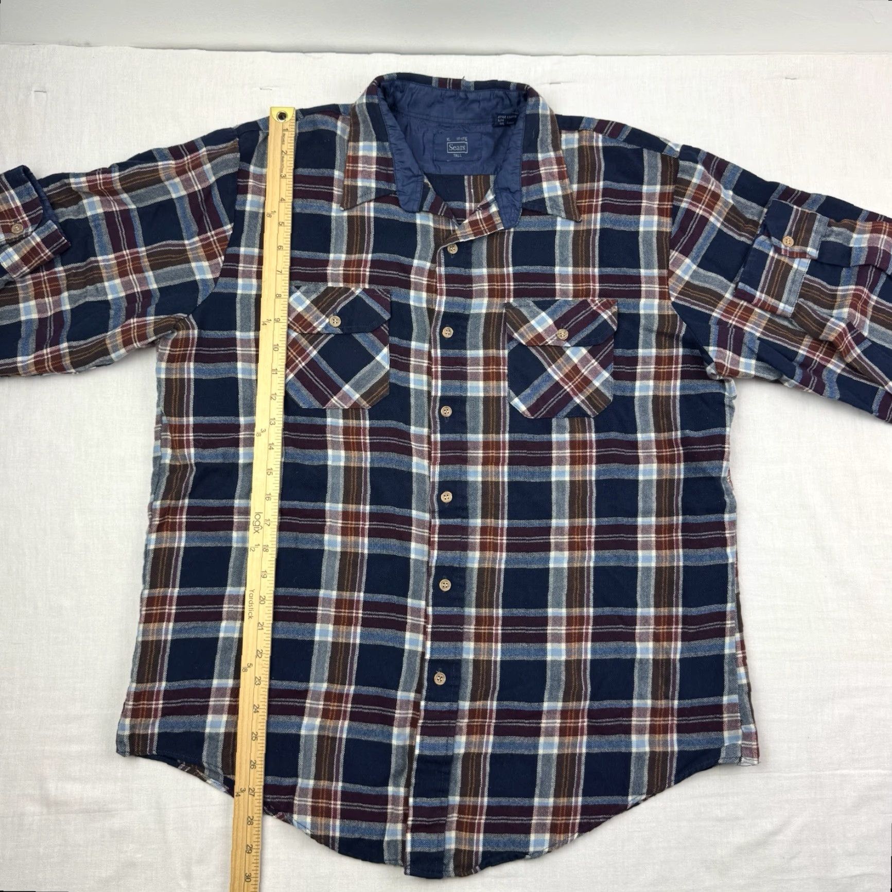 Sears VINTAGE Sears Flannel Shirt Adult XL Tall Plaid 1980s Hipster Blue Long Sleeve Button-Up Mens XLT Size US XL / EU 56 / 4 - 5 Thumbnail