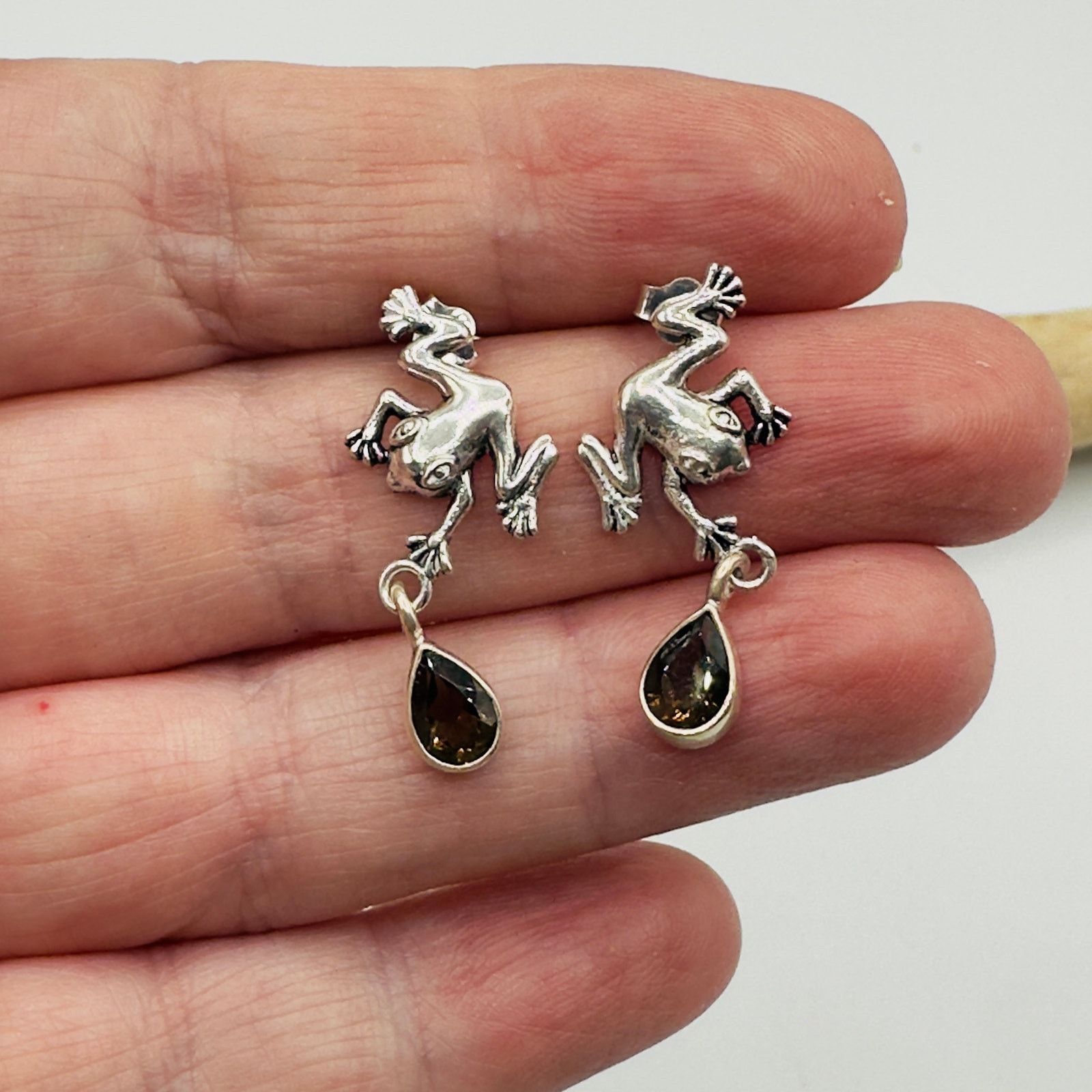 The Unbranded Brand Sterling Silver Frog Smoky Topaz Earrings-Dangle Earrings Size ONE SIZE - 3 Thumbnail
