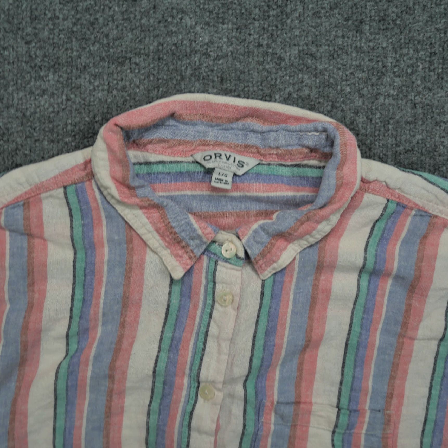 Orvis Orvis Shirt Womens L Blue Pink Striped Button Up Linen Blend Size L / US 10 / IT 46 - 3 Thumbnail