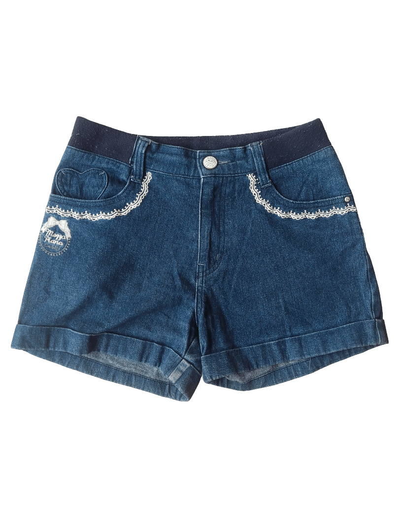 Angel Blue Mezzo Piano Denim Shorts Lace Trim Harajuku Kawaii Size 29" - 1 Thumbnail