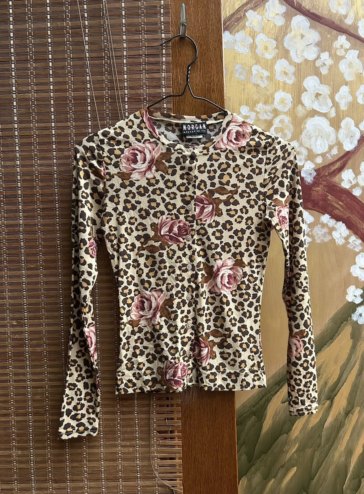 Y2K Morgan de Toi Cheetah Floral Print Mesh Button Up Top