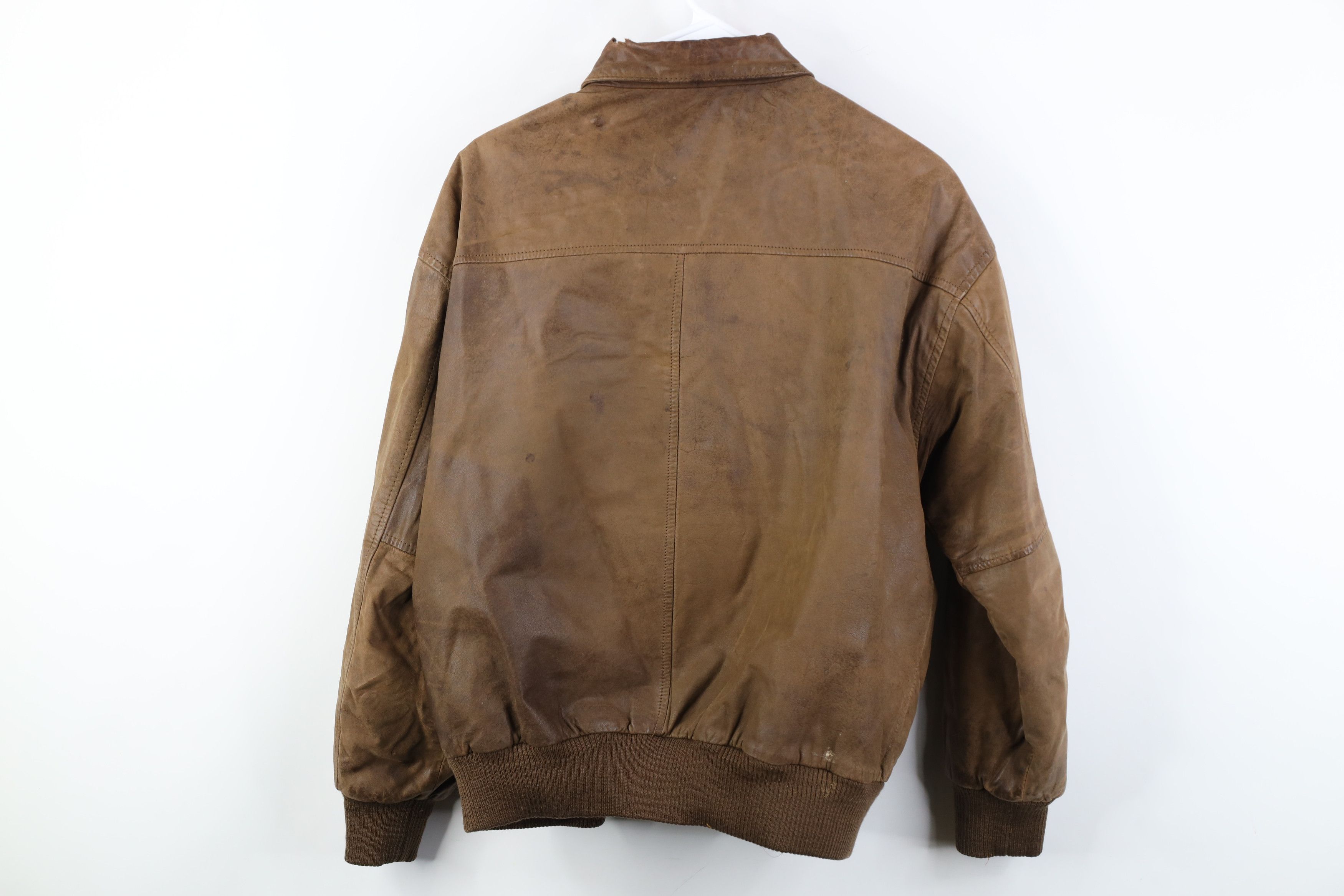 Vintage Vintage 90s Streetwear Leather Flight Bomber Jacket Brown Size M / US 6-8 / IT 42-44 - 17 Thumbnail