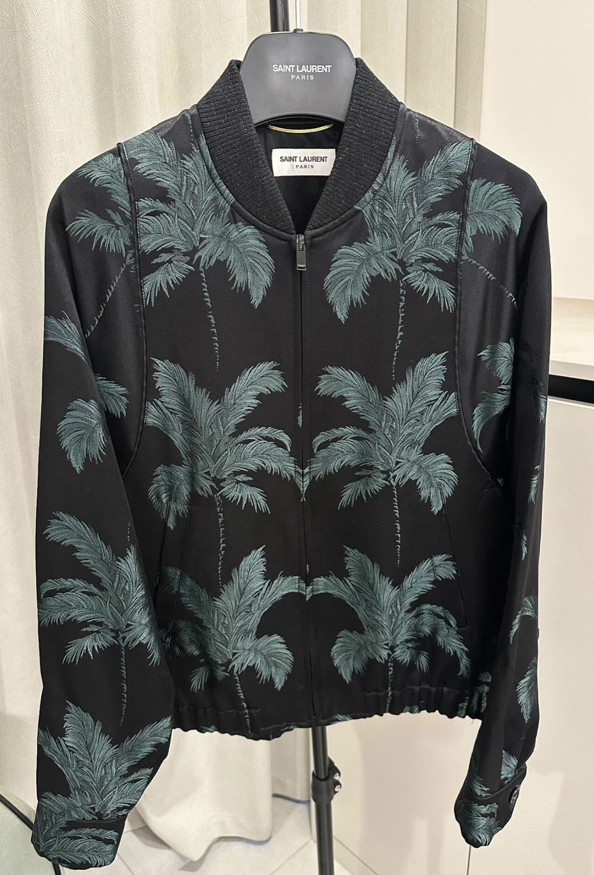 Saint Laurent Paris Saint Laurent 21SS Palm Satin Jacquard Varsity Jacket Size XS / US 0-2 / IT 36-38 - 1 Thumbnail