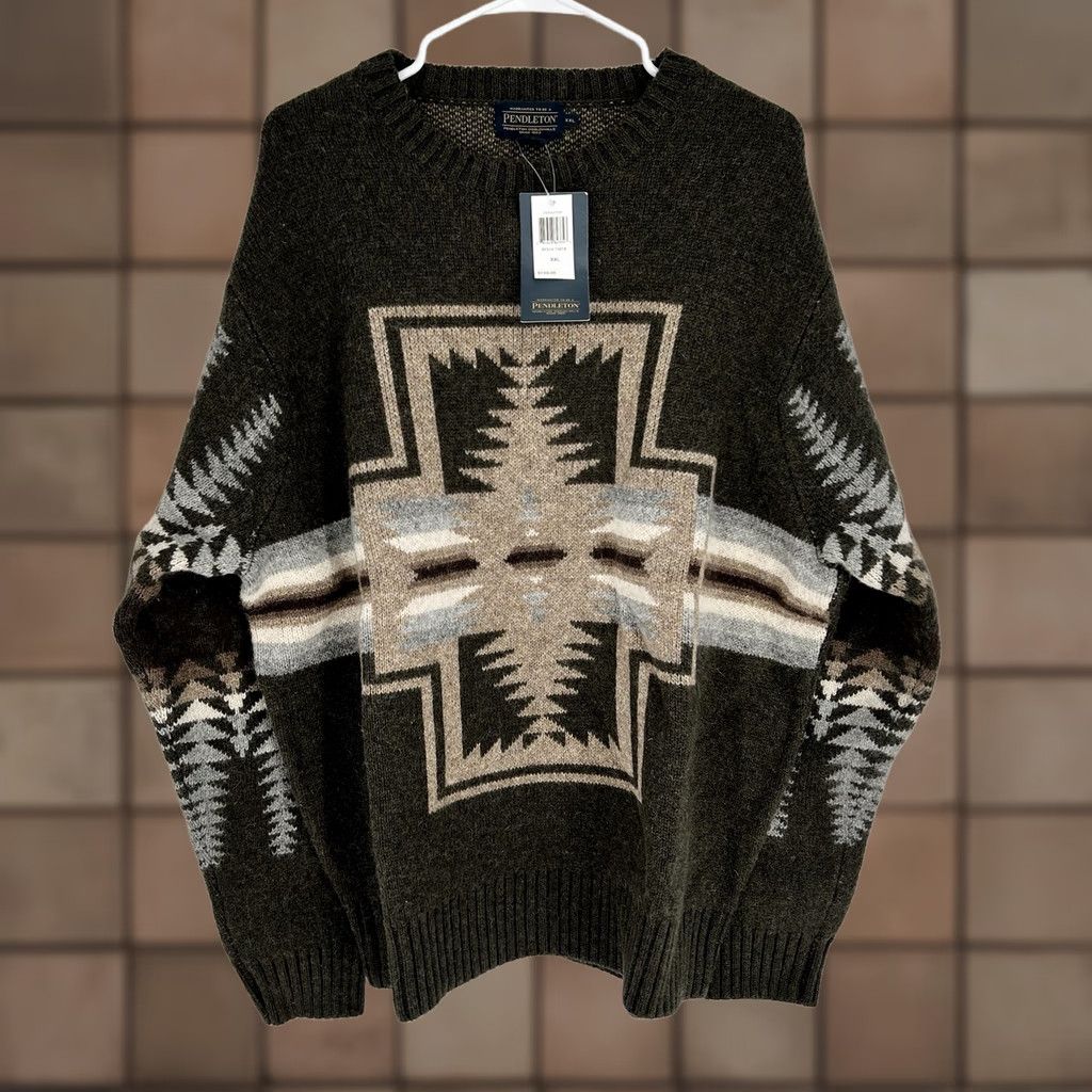 Pendleton VINTAGE Pendleton Men’s Shetland Wool Harding Crew Neck Sweater 2XL Green Classic Pullover Knits Mens Size US XXL / EU 58 / 5 - 1 Thumbnail