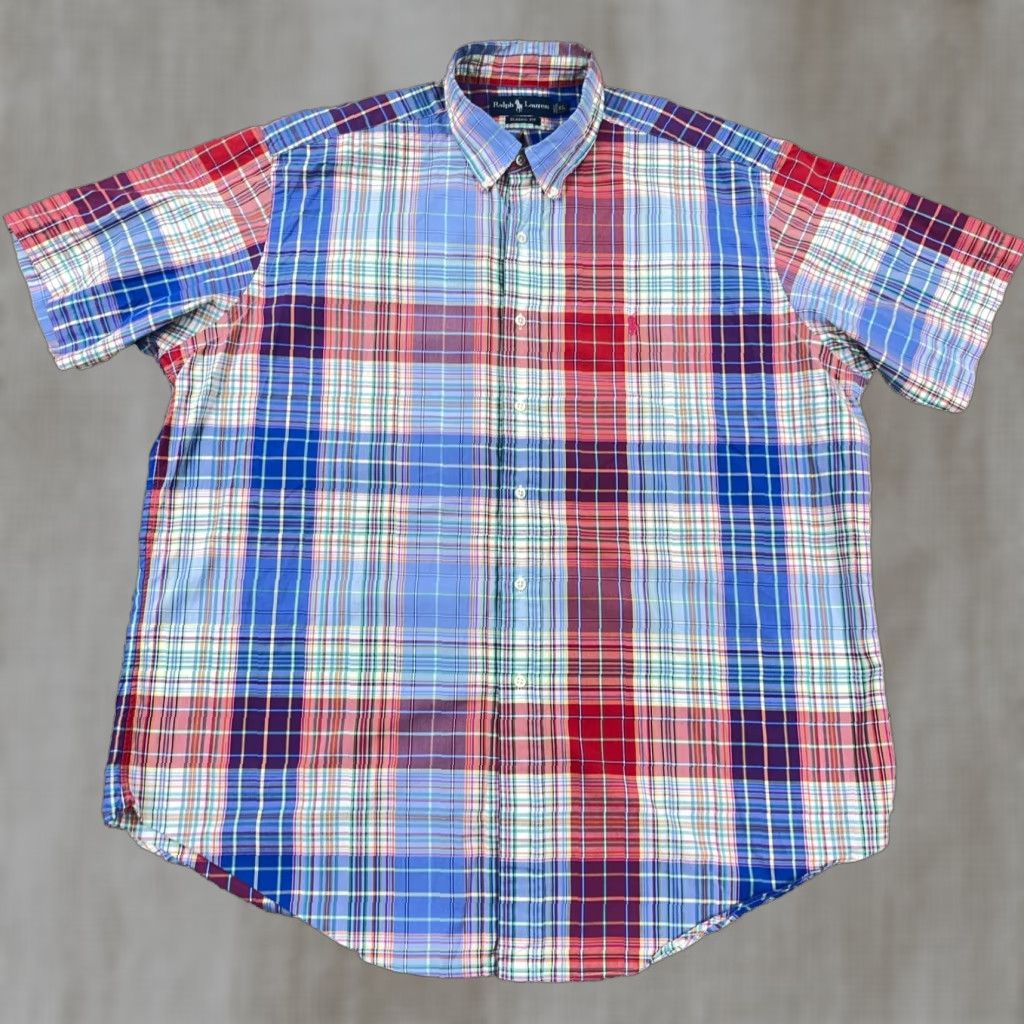 Ralph Lauren Ralph Lauren Shirt Men XL Button-Up Plaid Blue Red Tartan Camp Classic Fit Button-Front Short Sleeve, Cotton, Casual, 90s Style Size US XL / EU 56 / 4 - 1 Thumbnail