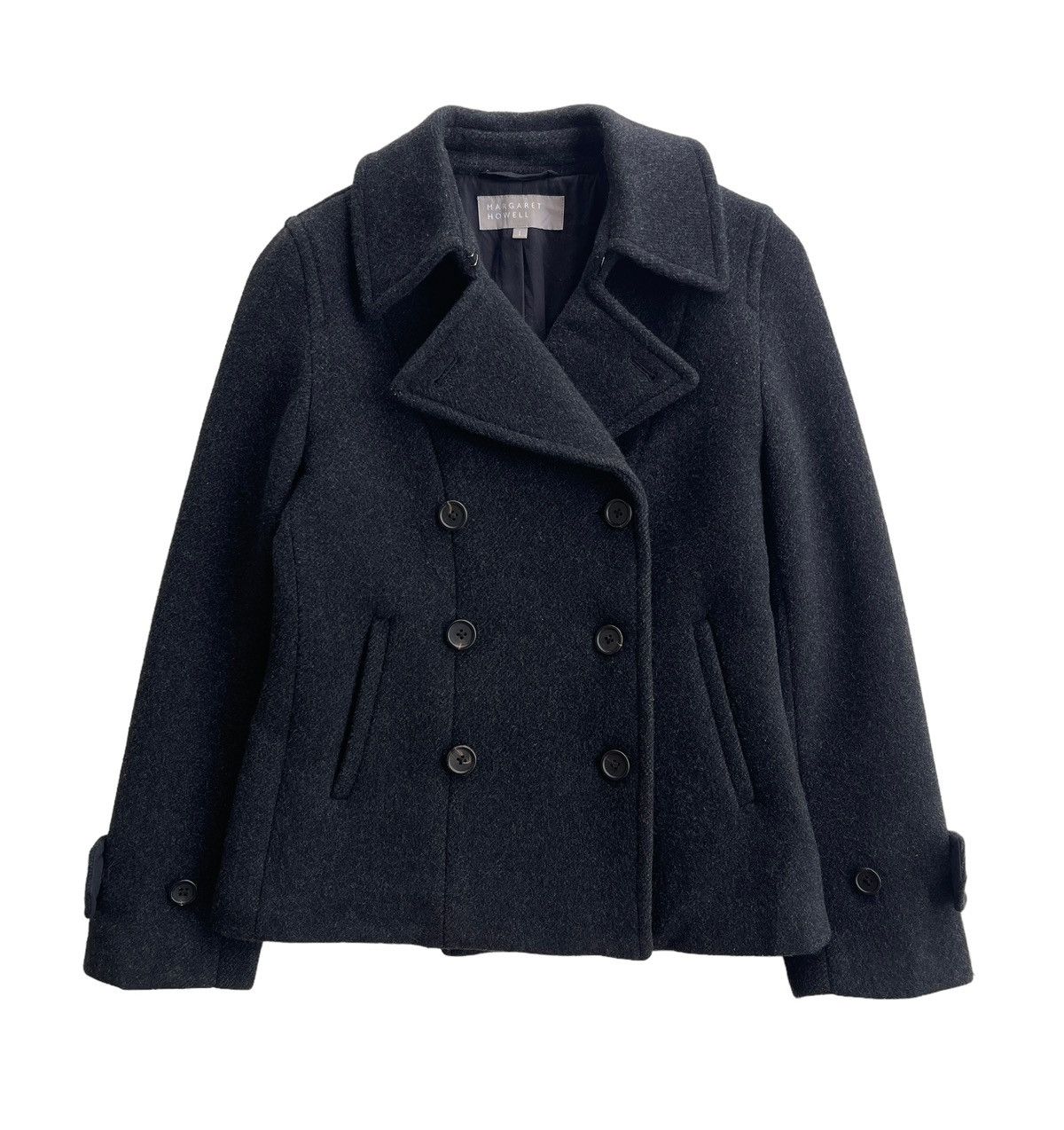 Wool Double Breasted Pea Coat Black