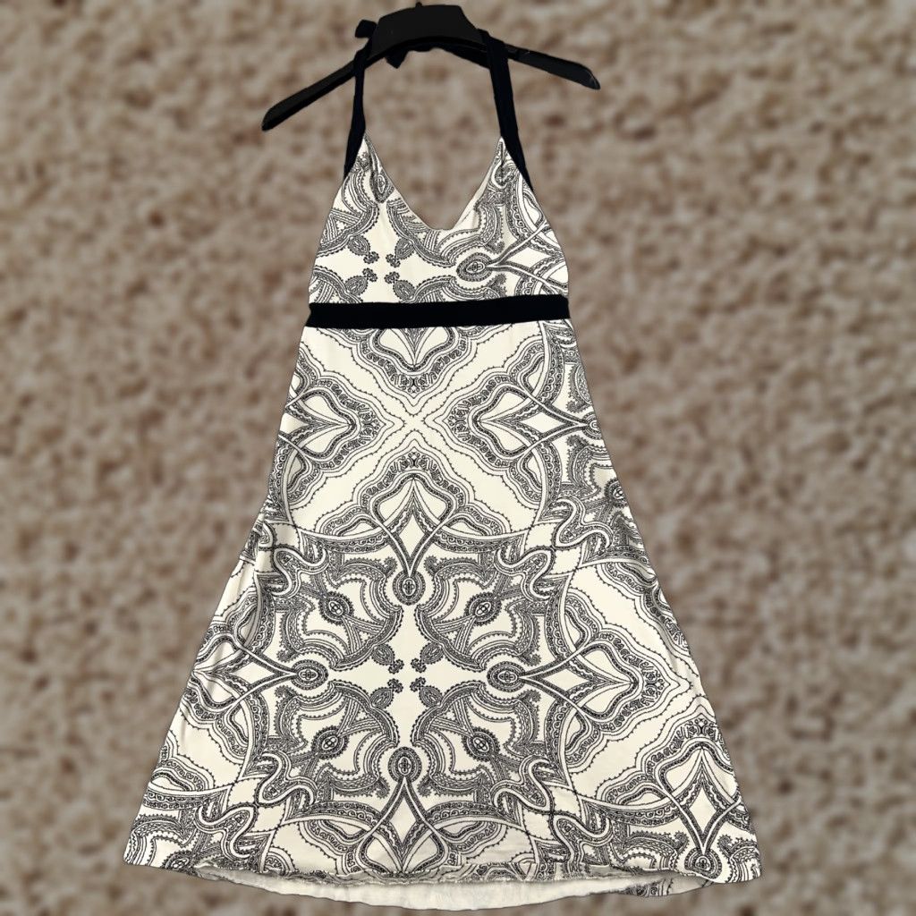 VINTAGE Patagonia Dress Womens Medium Black White Iliana Halter Dress Raja  Raw Linen