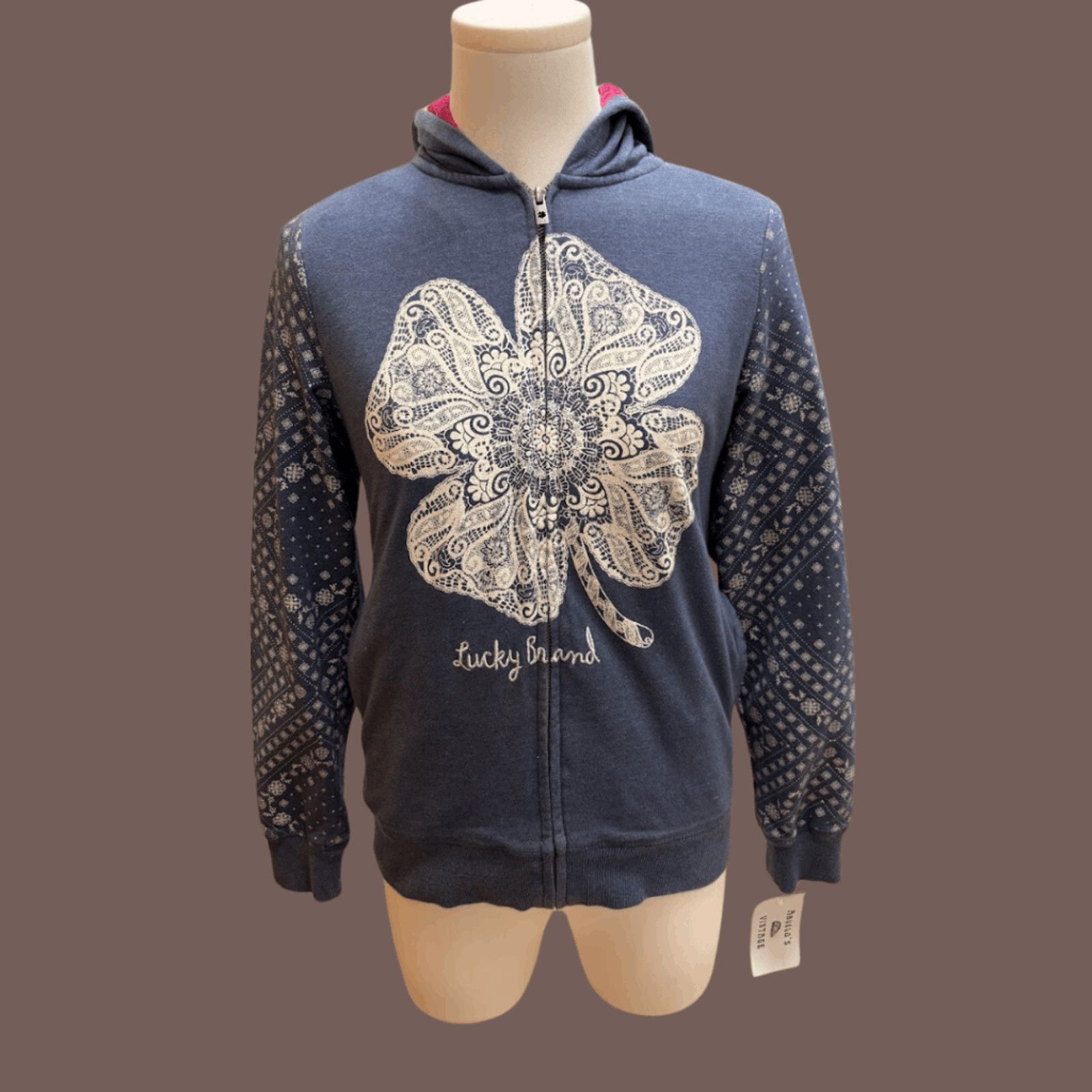 Lucky Brand VTG Hoodie | Lucky Brand Faux Fur Floral | Y2K Cozywear Size L / US 10 / IT 46 - 1 Thumbnail