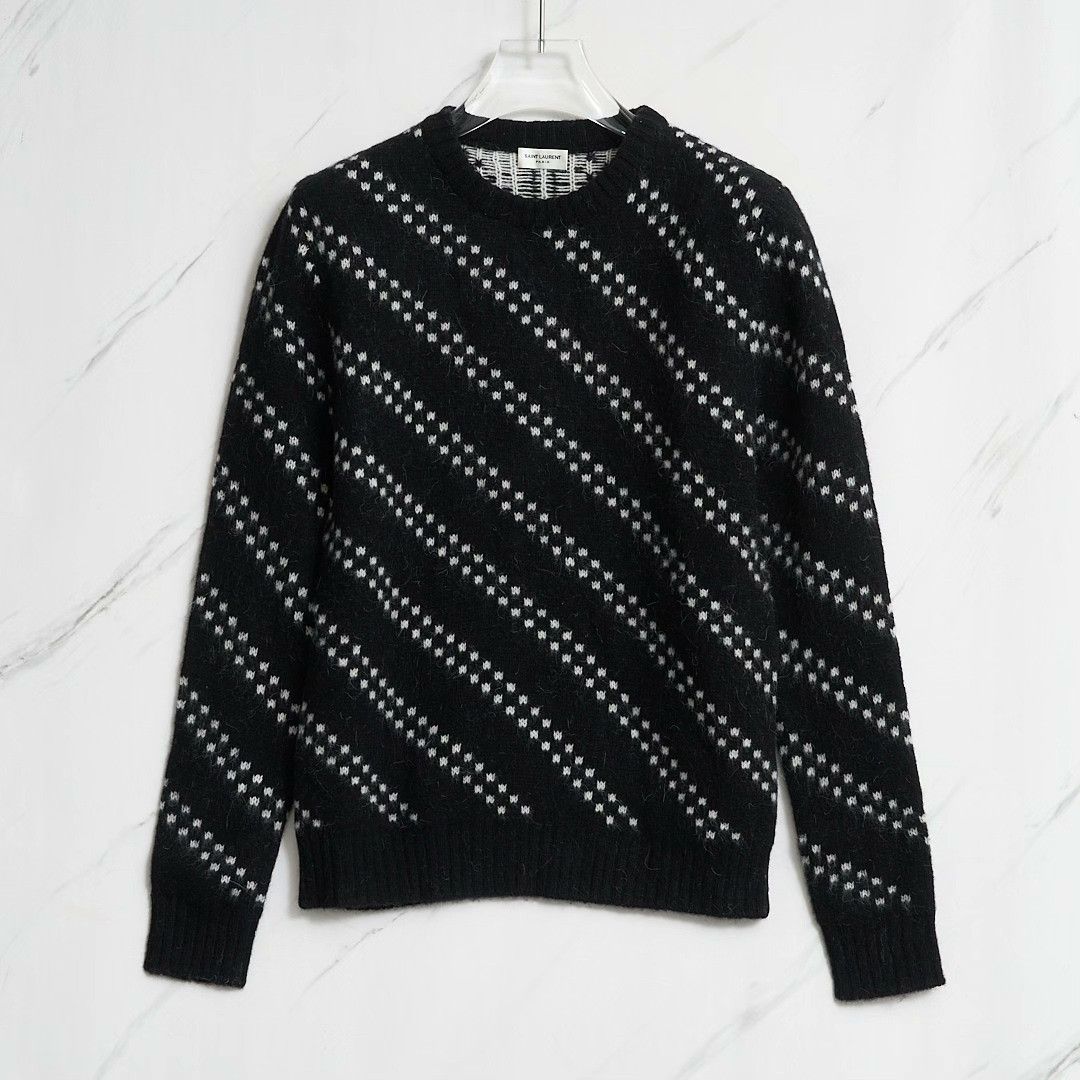 Saint Laurent Paris Saint Laurent Men's Black Zigzag Sweater Size US M / EU 48-50 / 2 - 1 Thumbnail