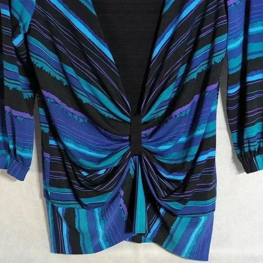 Vintage Ruched Front blouse with Built in Shell Blue/Black sz S by Size S / US 4 / IT 40 - 2 Thumbnail