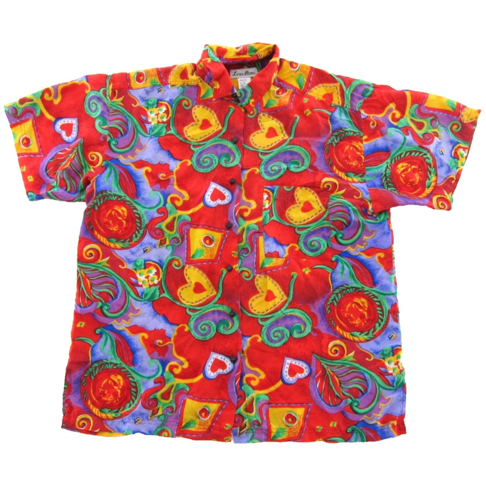 Vintage Lauren Brooke Blouse Shirt L Women Red Silk Heart Floral Short Sleeve Button Up Blouse Size L / US 10 / IT 46 - 2 Thumbnail