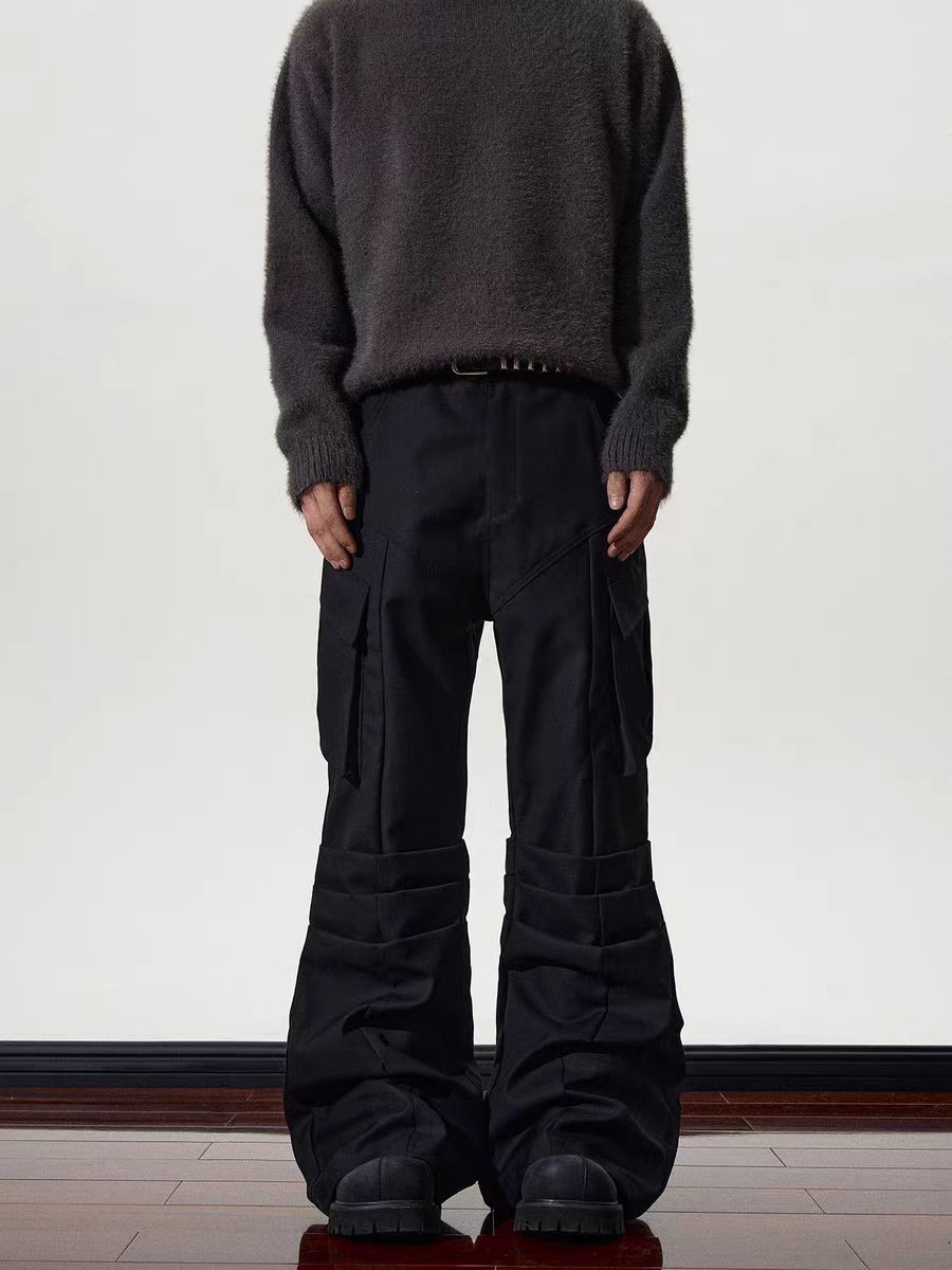 Japanese Brand × Vintage High Street Large Pocket Pleated Work Micro Flare Trousers Size US 34 / EU 50 - 3 Thumbnail