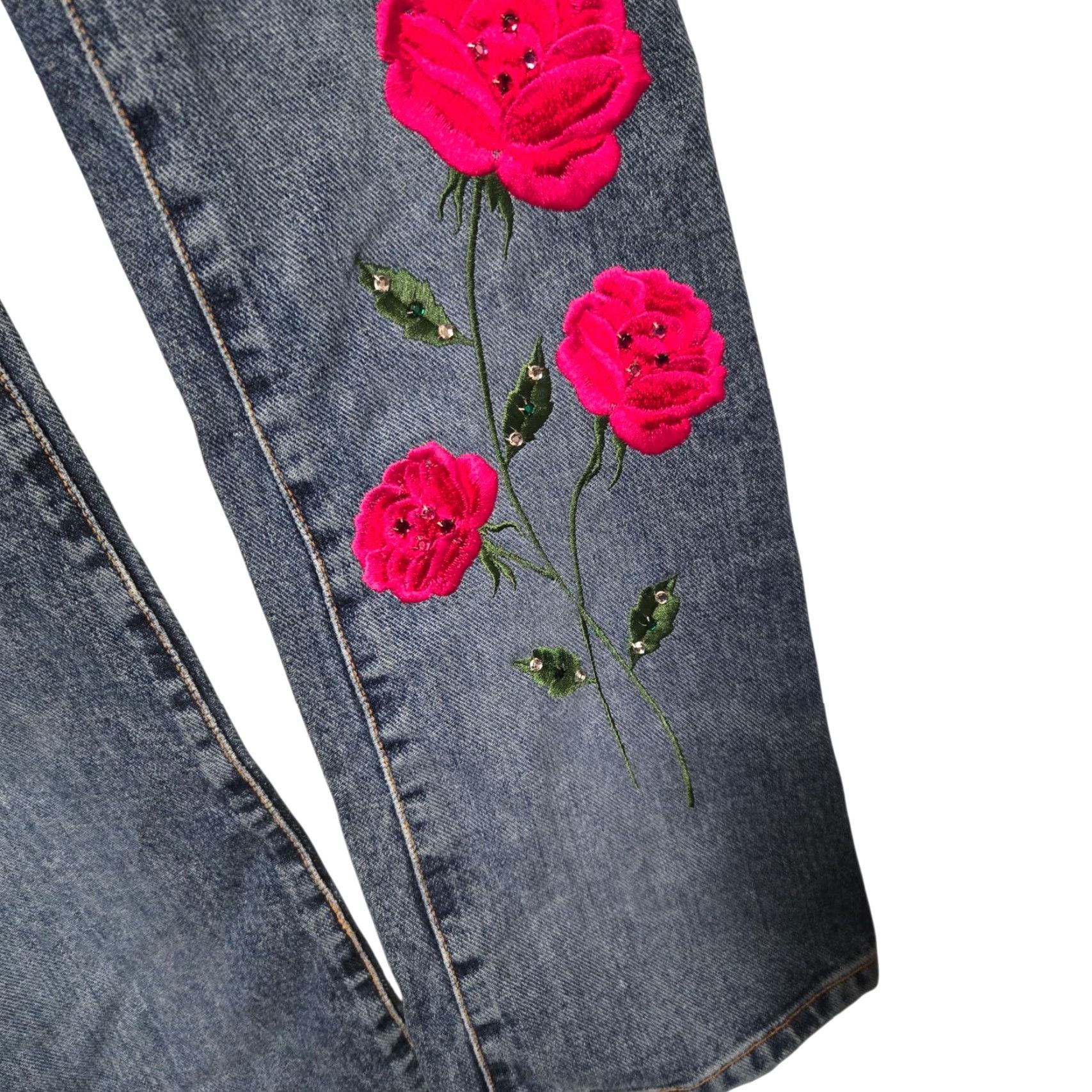 Vintage VTG XOXO Embroidered Denim Bootcut Jeans Size 5/6 Women's 5-Pocket Blue Floral Y2K Vintage Western Boho Rare NEW NO BUTTON Size 27" / US 4 / IT 40 - 6 Thumbnail