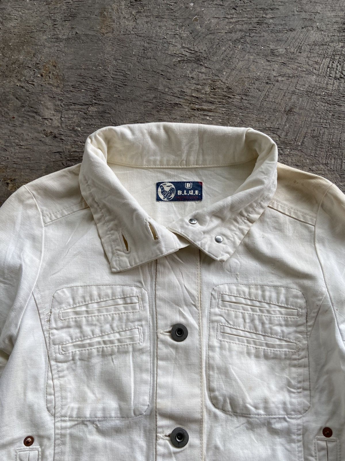 Blue Blue Japan 1990s Blue Blue Japan - Mud Wash Broken White Trucker Jacket Size M / US 6-8 / IT 42-44 - 4 Thumbnail