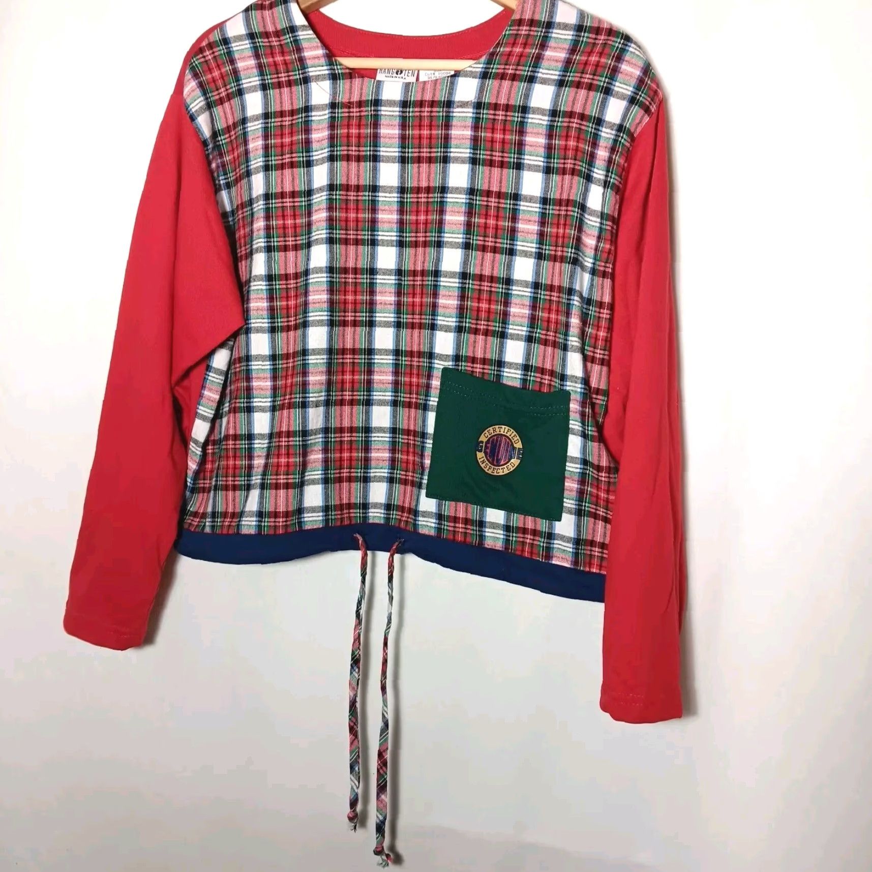 Hang Ten VINTAGE Hang Ten Shirt Sweatshirt Cropped Red Plaid Tartan 1990s Surf Skate Women's L Size L / US 10 / IT 46 - 2 Thumbnail