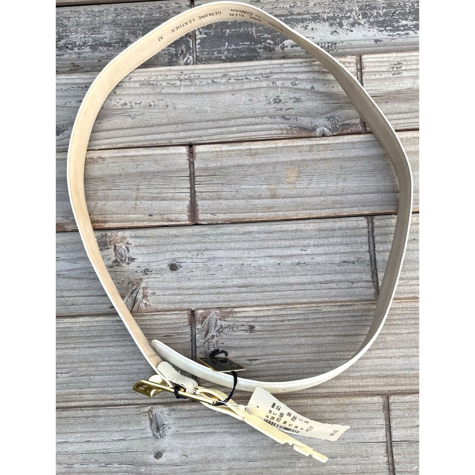 Anne Klein VINTAGE Anne Klein Leather Belt Cream Gold Buckle Lion Logo Medium NOS Women Belt Ivory Lion Logo 80s 90s Size ONE SIZE - 5 Thumbnail
