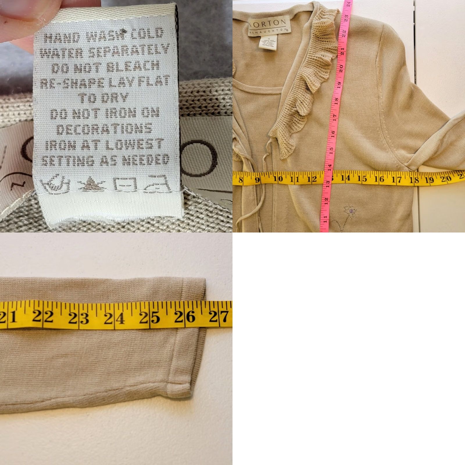Vintage Norton McNaughton Silk Embroidered Sweater Sequin Beige Cami Ruffle Tie S Womens Pullover Vintage: No Size S / US 4 / IT 40 - 8 Thumbnail