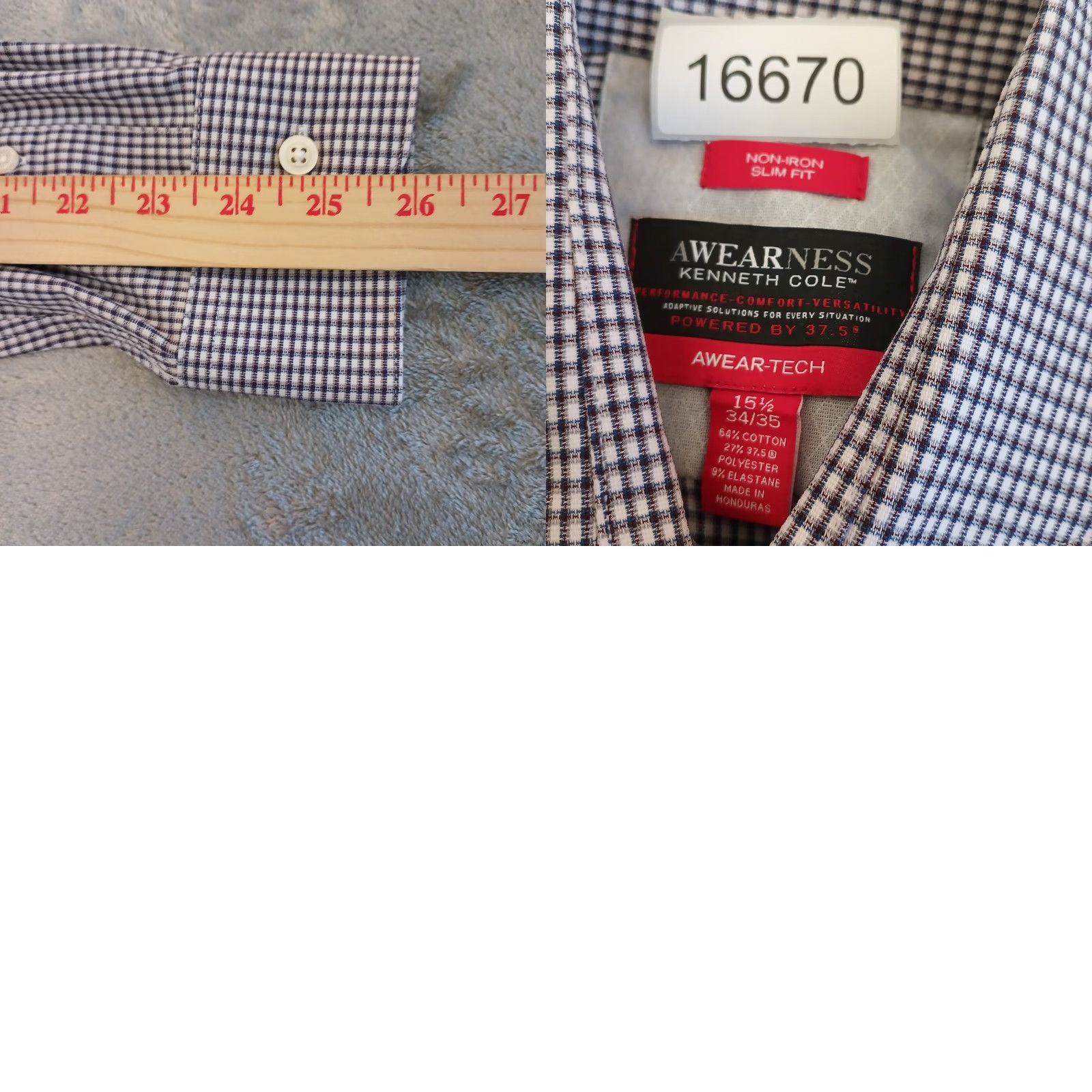 Kenneth Cole Kenneth Cole Awareness Shirt Mens 15.5 Slim Gray Plaid Long Sleeve Button Up Size US L / EU 52-54 / 3 - 8 Thumbnail