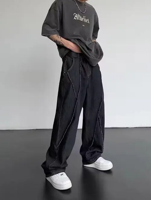 VIBE Hip Hop Distressed Patchwork Trousers Loose Casual Size US 35 - 5 Thumbnail