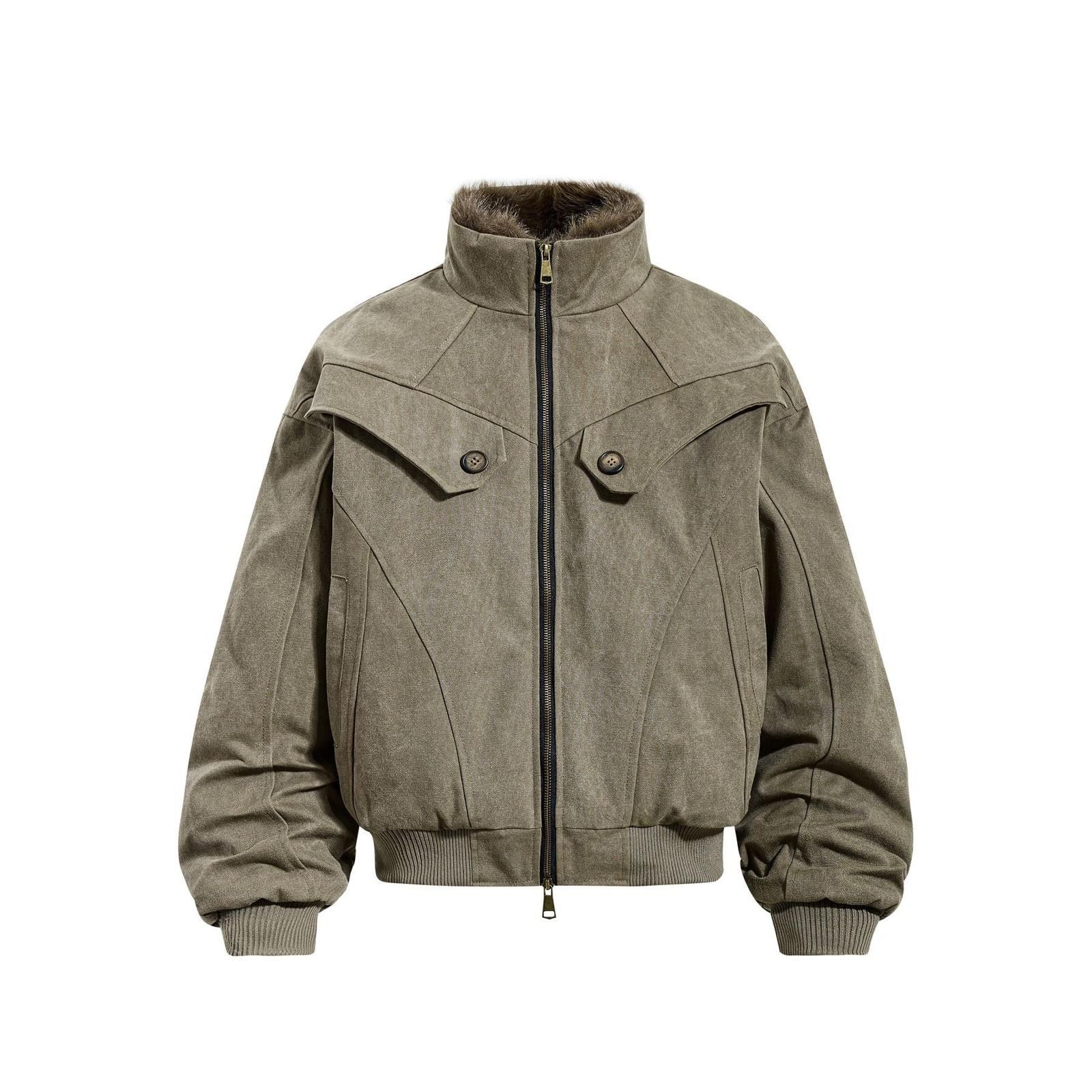 Japanese Brand Charcoal Gray Faux Fur Lined Bomber Jacket, Warm Winter Coat Size US M / EU 48-50 / 2 - 5 Thumbnail