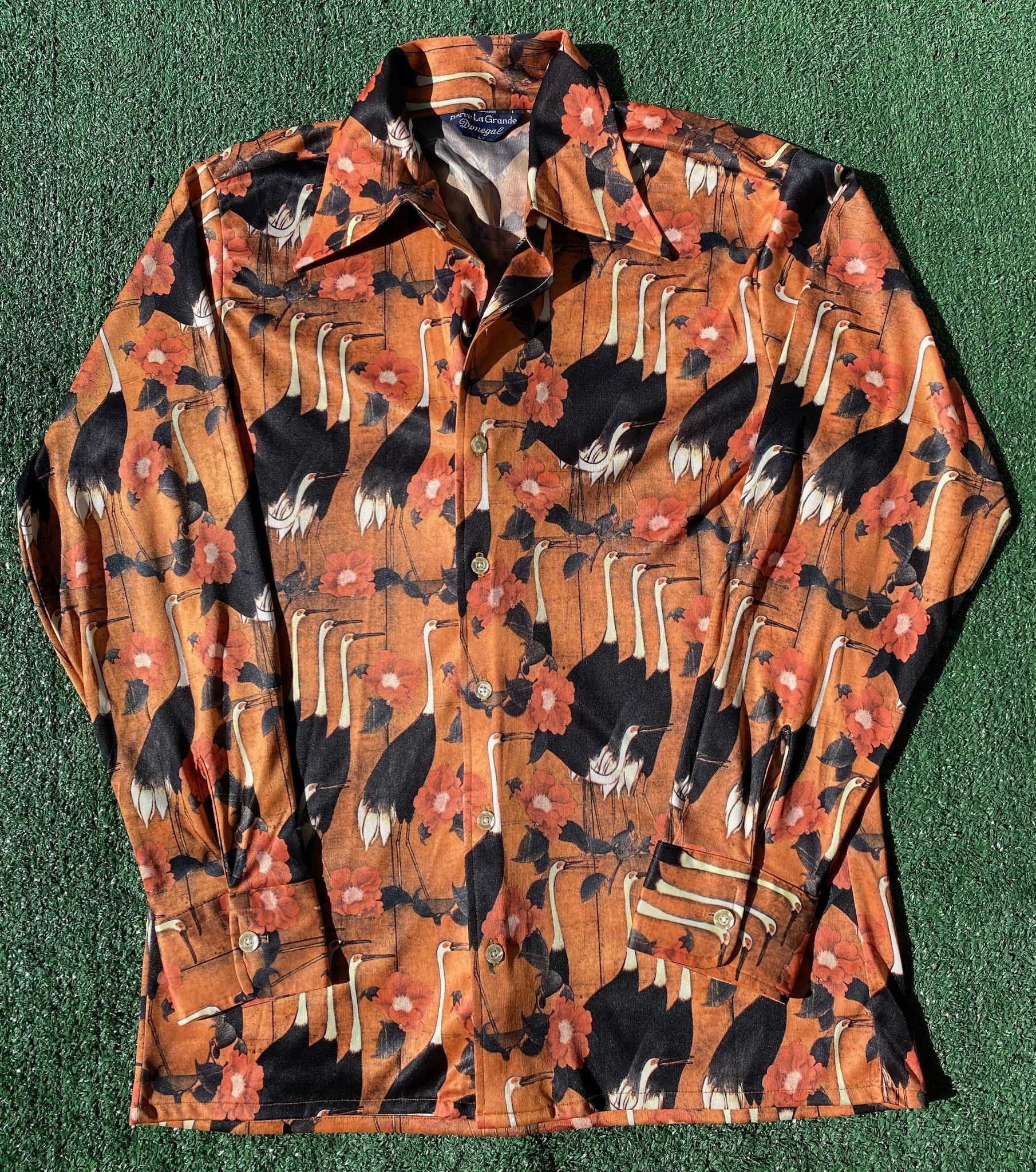 Vintage 70s Pierre La Grande Donegal Cranes Button Up Shirt Large Size US L / EU 52-54 / 3 - 1 Thumbnail