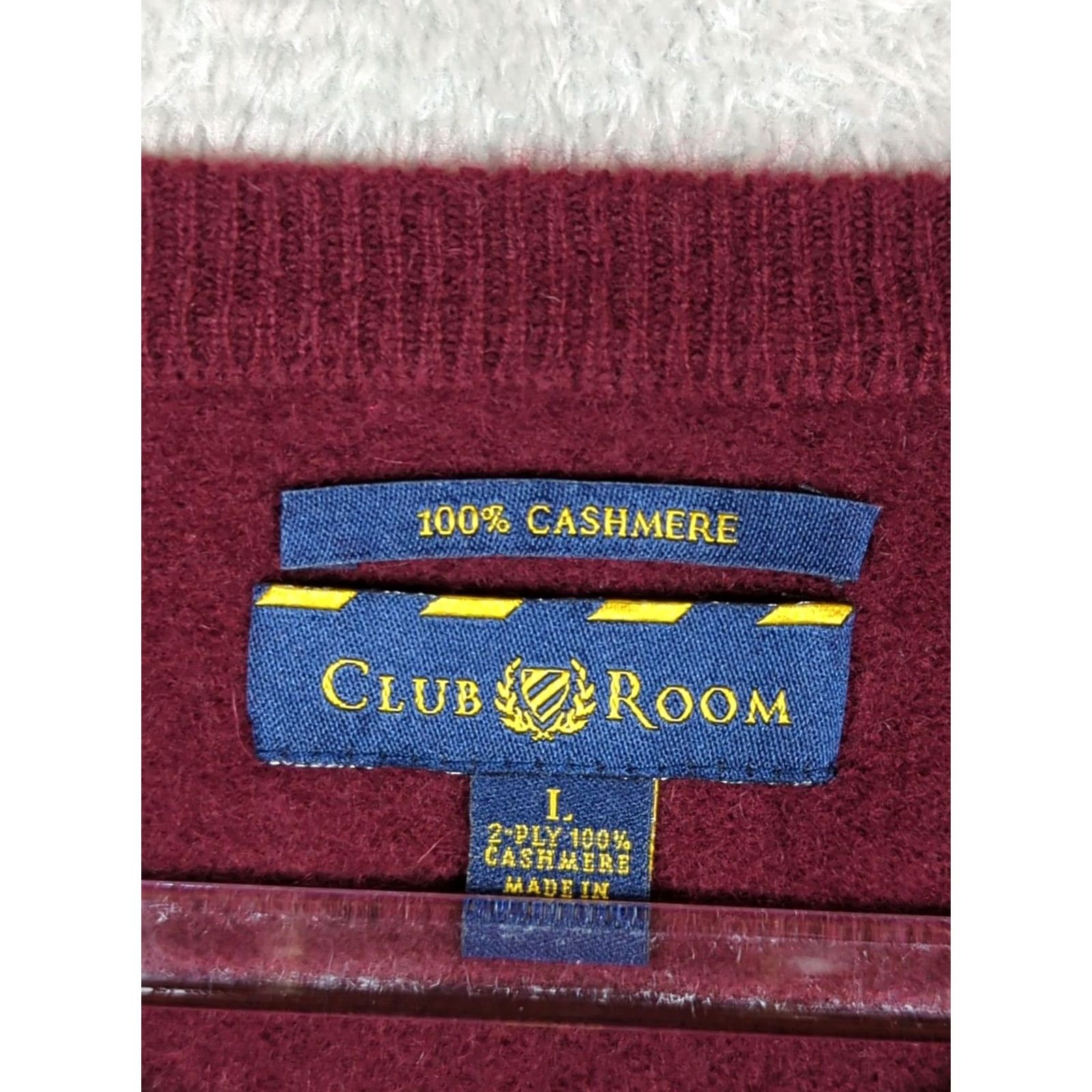Club Room Club Room Sweater V-Neck Burgundy 2 Ply Cashmere Men's Size L Pullover Knit Regular Winter Fall Shirt? Size US L / EU 52-54 / 3 - 5 Thumbnail