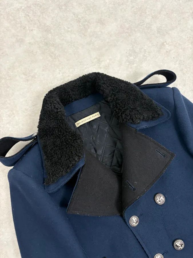 Balenciaga FW2007 Balenciaga Navy Wool Shearling Peacoat Jacket Size M / US 6-8 / IT 42-44 - 5 Thumbnail