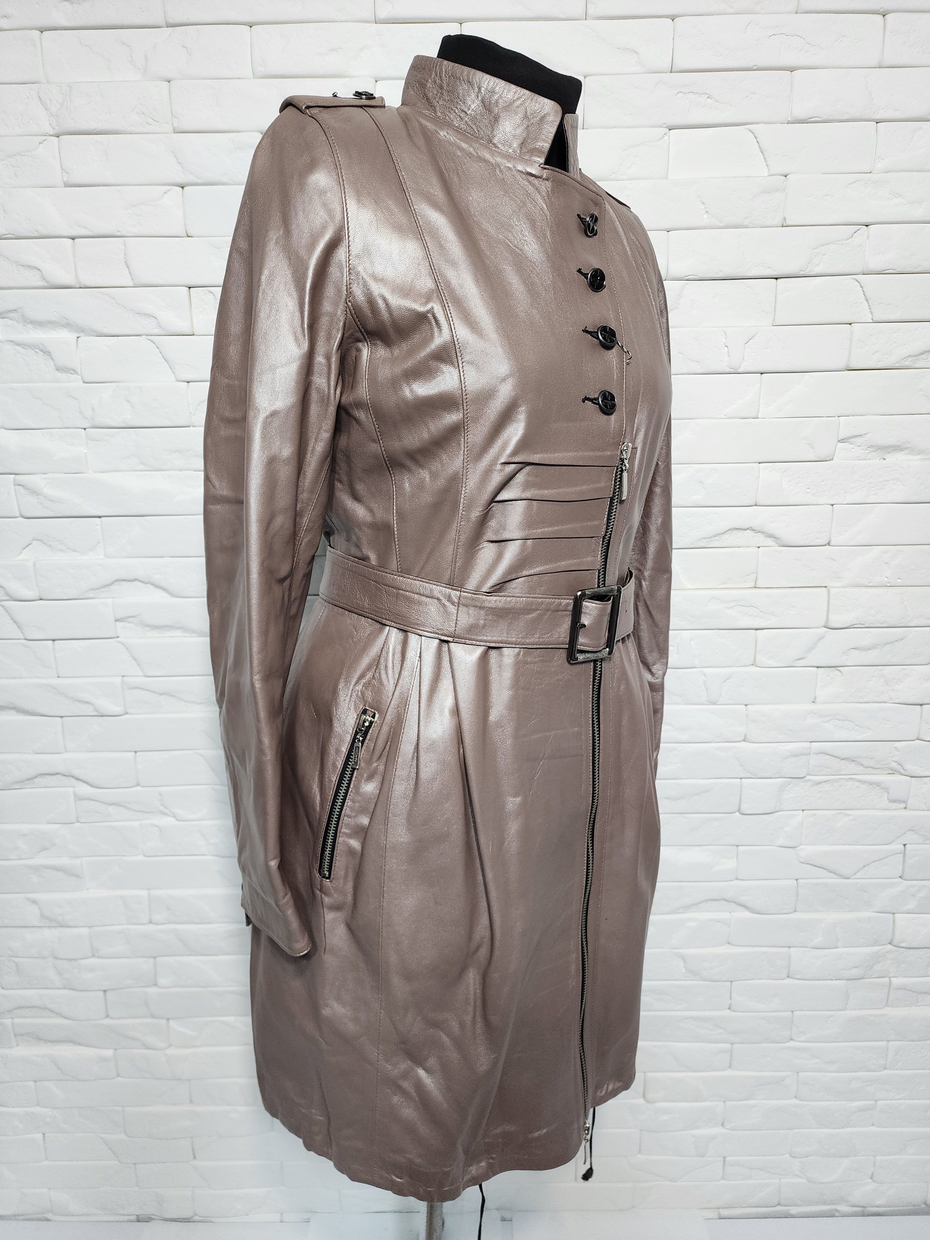 Designer Women's gray leather jacket. Size L / US 10 / IT 46 - 3 Thumbnail