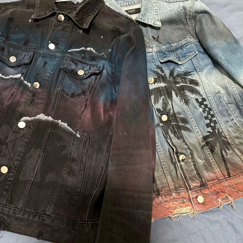 Amiri Amiri 18ss Palm tree palm rendering destroyed denim jacket Size US S / EU 44-46 / 1 - 2 Thumbnail