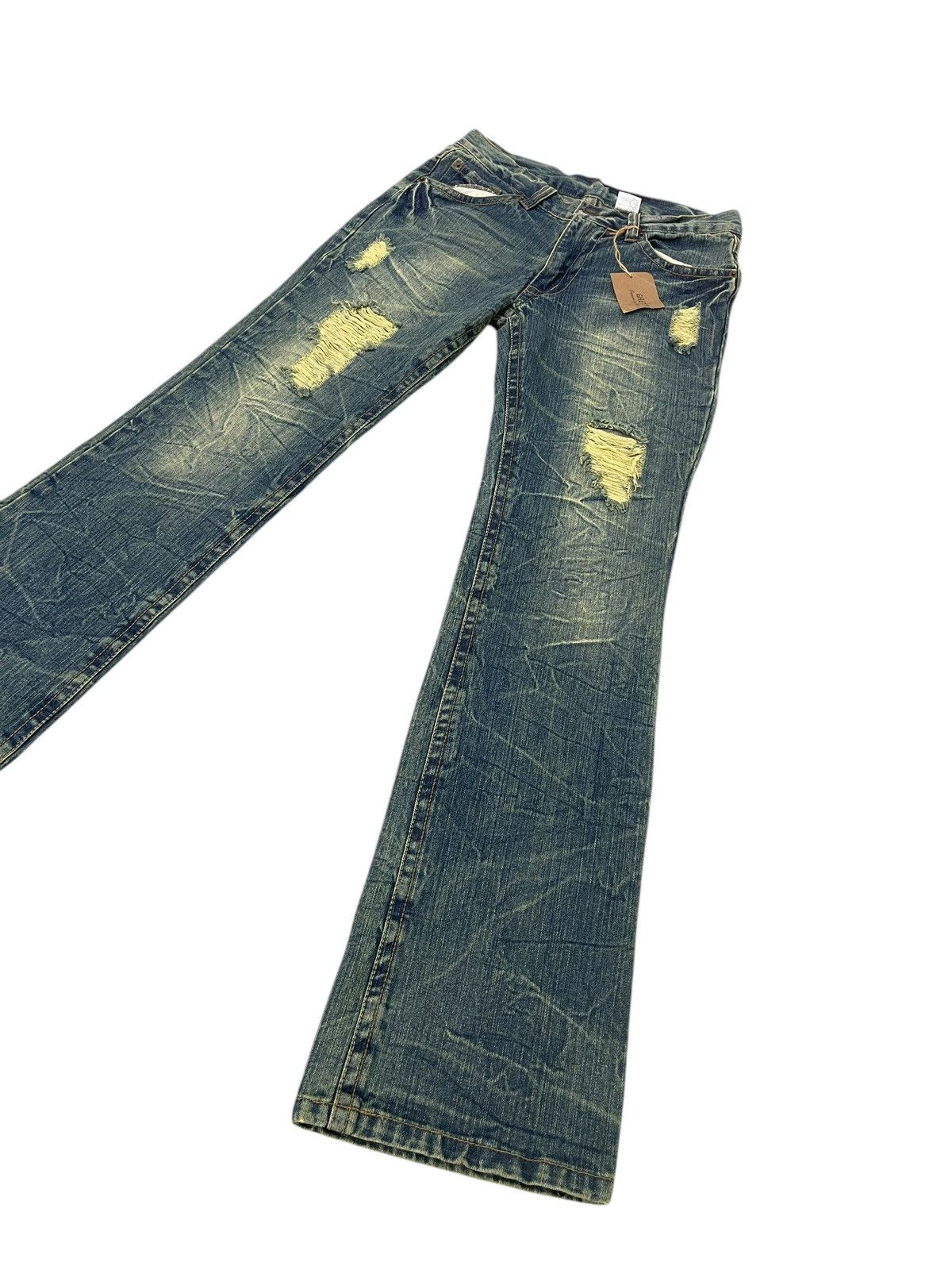 Japanese Brand New Flare Jeans Ghetto Distress Low Rise Boot Cut 1🟦0 Size US 31 - 3 Thumbnail