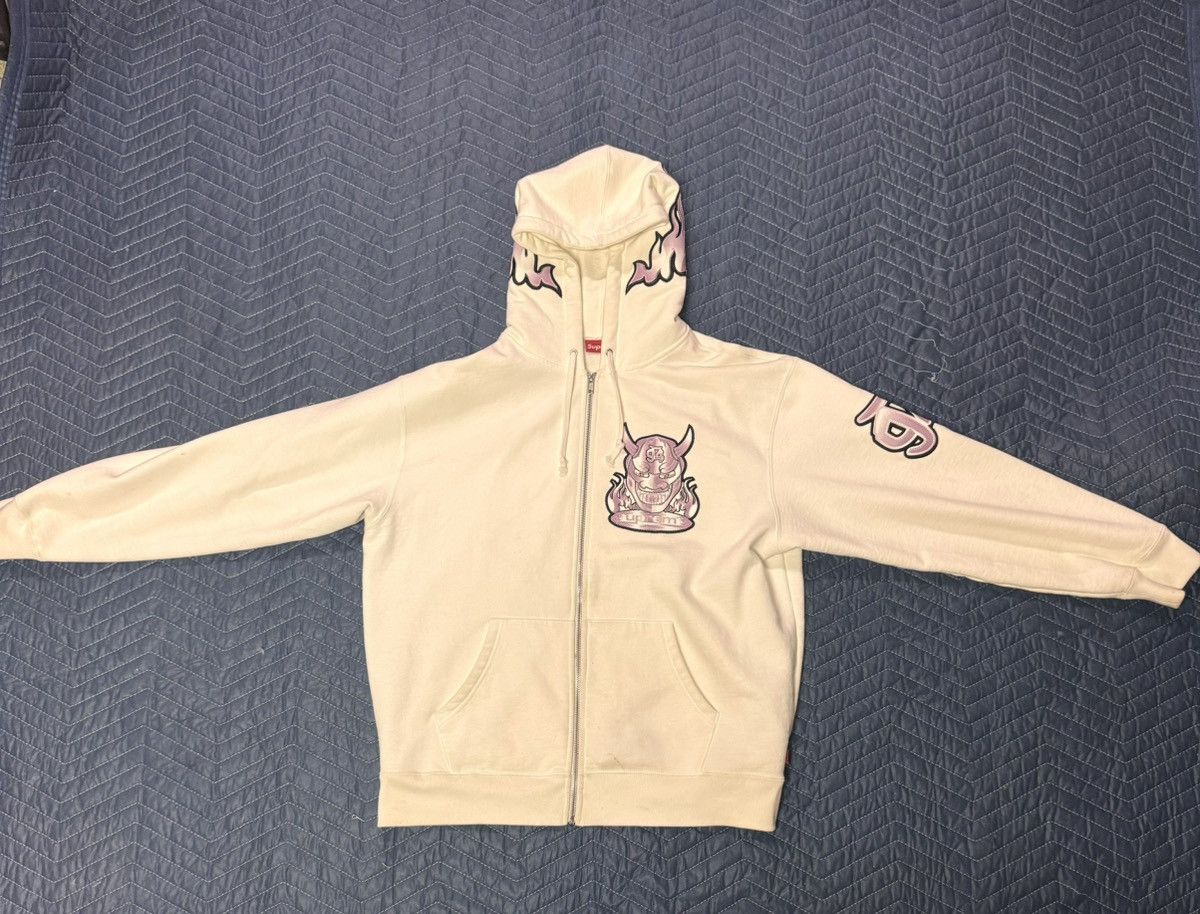 image of Supreme Demon Zip Up Hooded Sweatshirt White, Men's (Size Large)