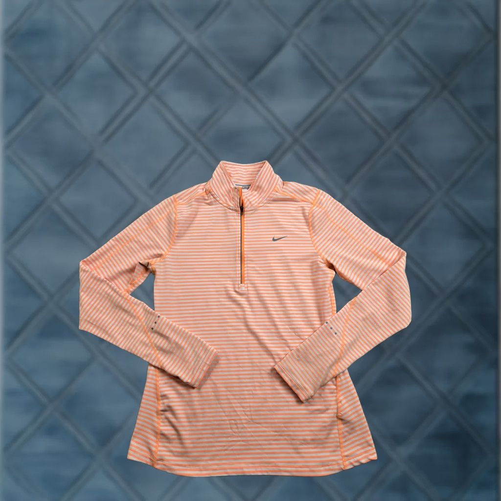 Nike Nike Dri-FIT Pullover Shirt Womens M Orange Stripe 1/4 Zip Running Top Size M / US 6-8 / IT 42-44 - 1 Thumbnail