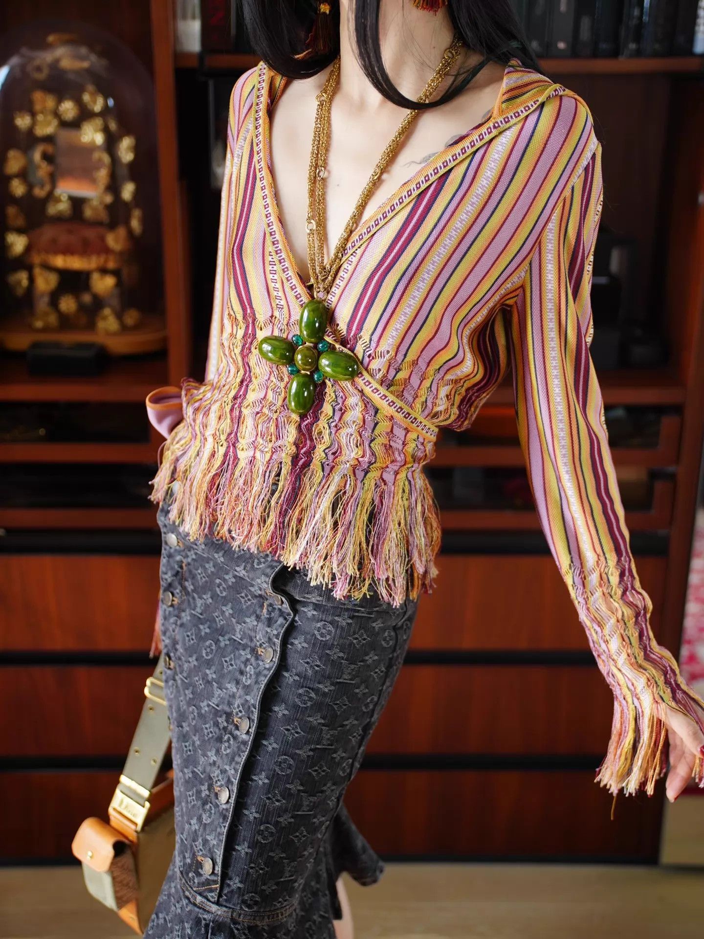 Dior Dior by John Galliano 2002 Striped Tassel Top fr42 Size M / US 6-8 / IT 42-44 - 6 Thumbnail