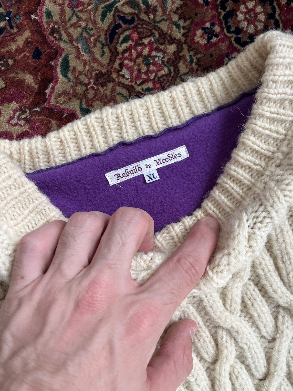 Needles Rebuild by Needles Fisherman Sweater “White/Purple” Size US XL / EU 56 / 4 - 4 Thumbnail
