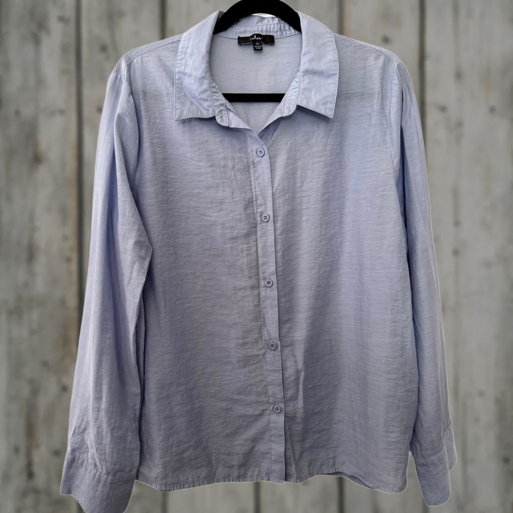 Lulus Lulus Blue Linen Blend Button-Up Shirt XL Womens Regular Button-Down Minimalist Classic Lightweight Preppy Size XL / US 12-14 / IT 48-50 - 1 Thumbnail