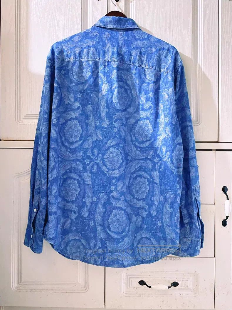 Versace Versace Blue and gold baroque denim shirt Size US M / EU 48-50 / 2 - 2 Thumbnail