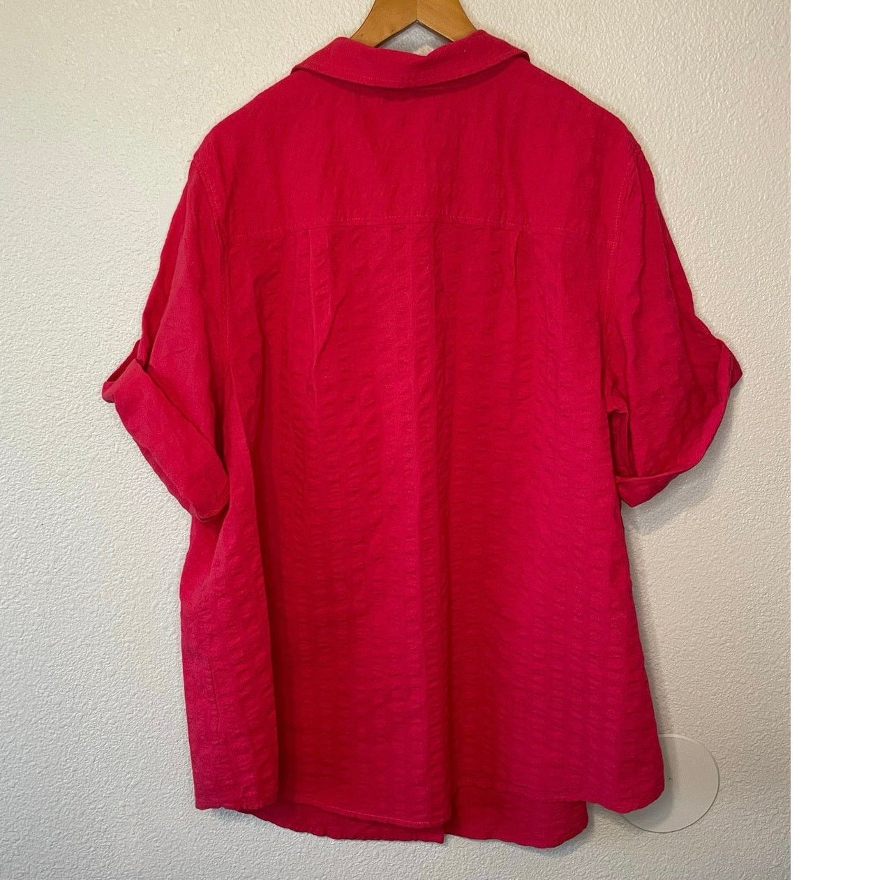 Other Woman Within Cotton Red Textured Roll Tab Button Up Top Lg Size XXL / US 16-18 / IT 52-54 - 2 Thumbnail
