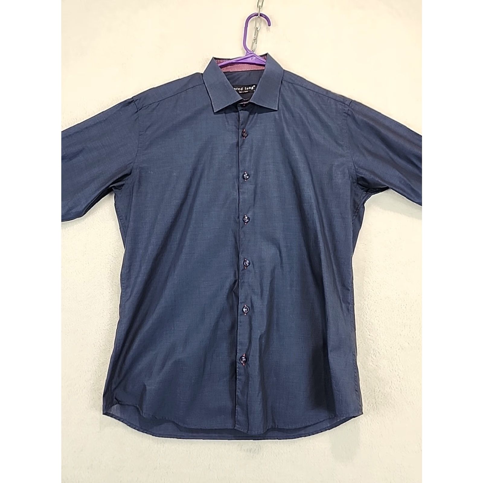 Jared Lang VINTAGE: No? (Note: Original title not vintage) Jared Lang Dress Shirt Navy Blue Button-Up Men L Cotton Solid Body/Workwear/Professional Size 42R - 3 Thumbnail