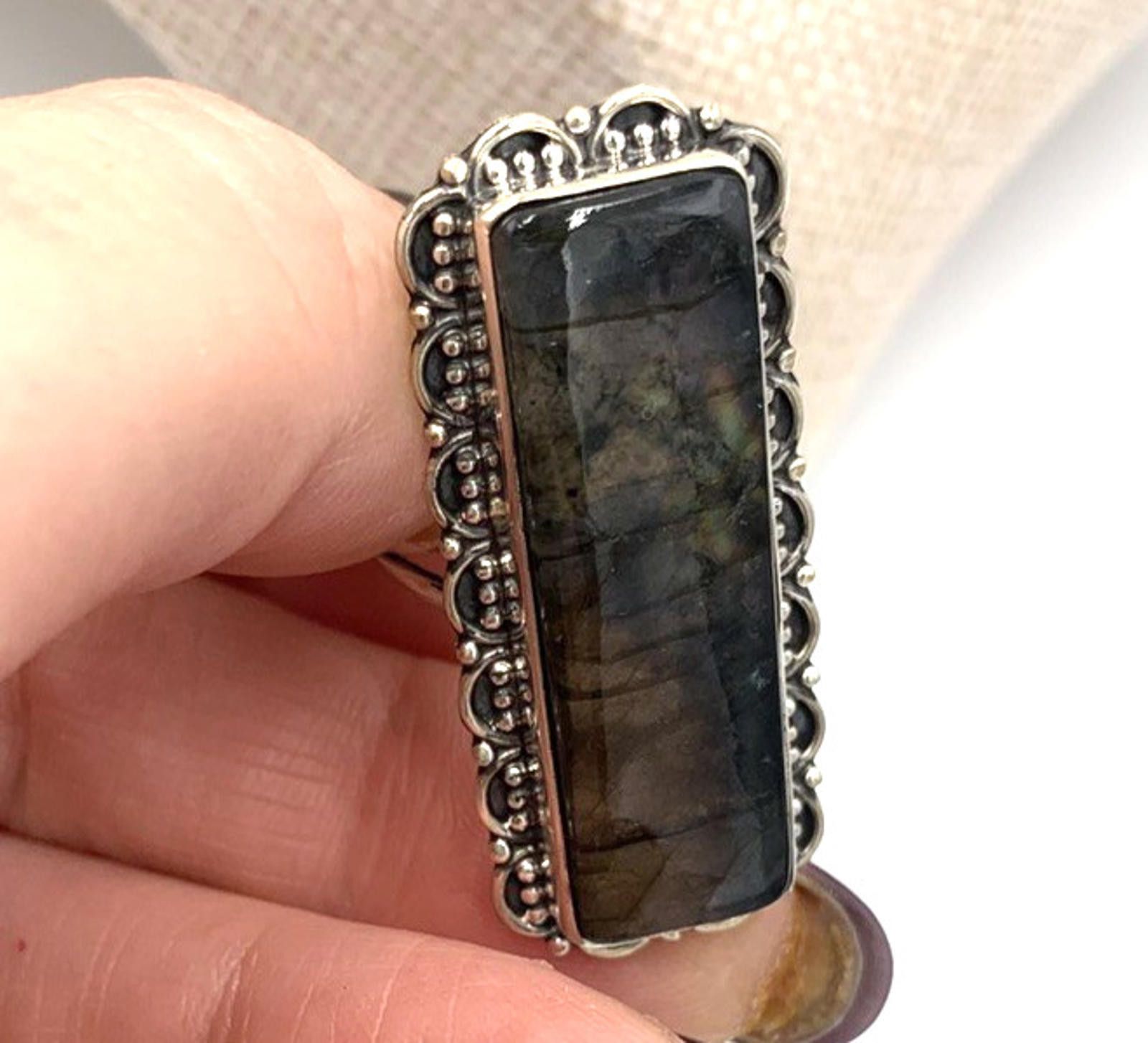 Other NOS Native American Navajo Labradorite Sterling Silver Ring Size ONE SIZE - 5 Thumbnail