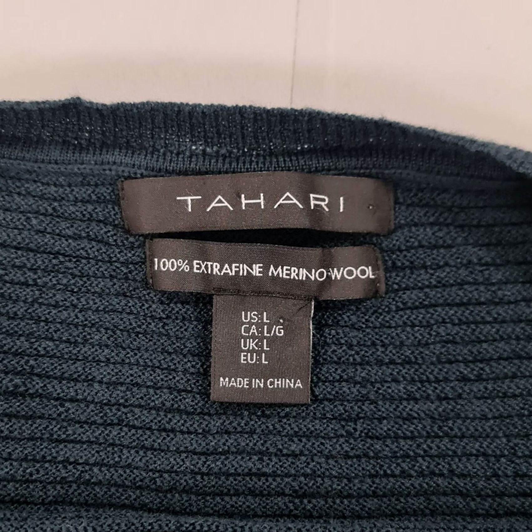 Vintage Tahari Womens Jumper Green Large Merino Wool Knit Pullover Long Sleeve Boat Neck Casual Womens Luxury City Designer" Size L / US 10 / IT 46 - 3 Thumbnail