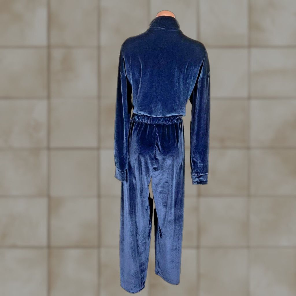 Fabletics Jumpsuit Velour XL Zip Up Wide Leg Velvet Long Sleeve New Outfit