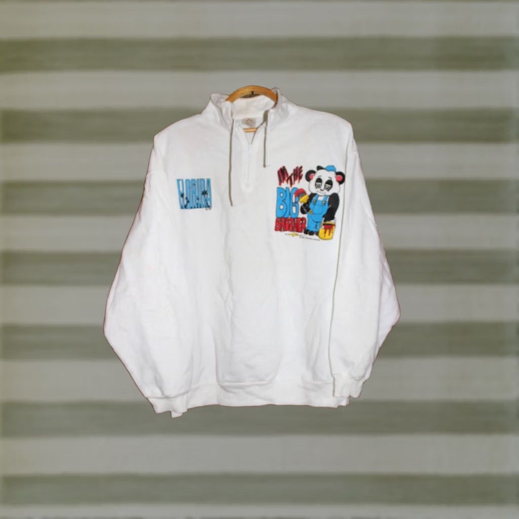 Vintage VINTAGE Florida I'm The big Brother Panda white sweatshirt (Made in USA) Esy Jumper Shirt Mens Women Unisex Adults Wool V-Neck 1988 67cm 59cm 74cm Size US M / EU 48-50 / 2 - 1 Thumbnail