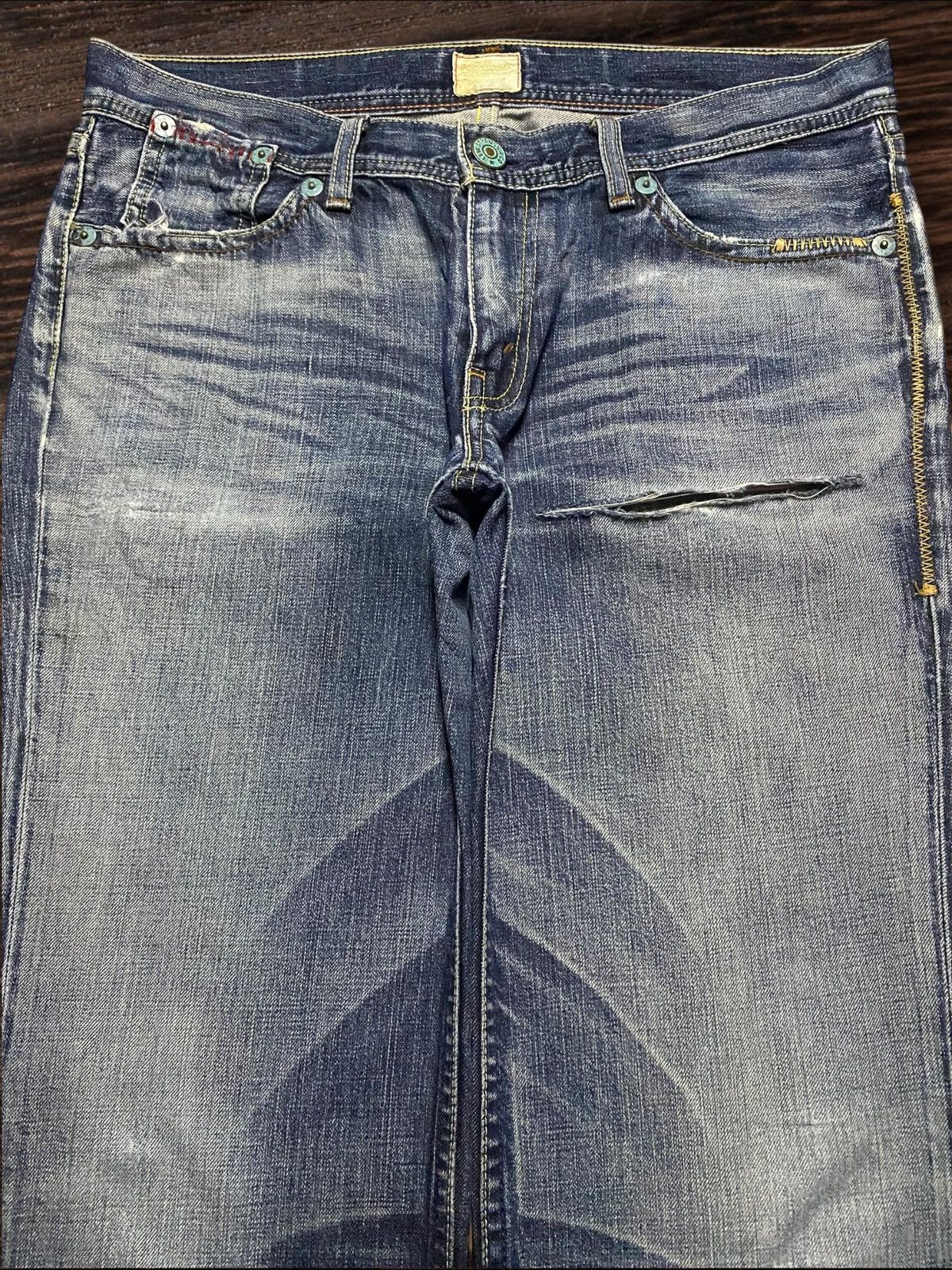 Levi's Vintage Levis Redloop Fade Wash Distressed Loose Jeans Size US 33 - 3 Thumbnail
